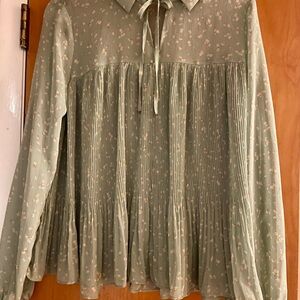 LC Lauren Conrad Sheer, Pleated Floral Blouse